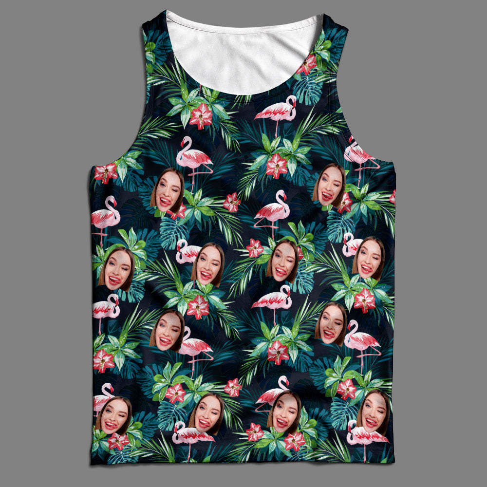 Custom Face Tank Top Hawaiian Flowers - auphotoblanket