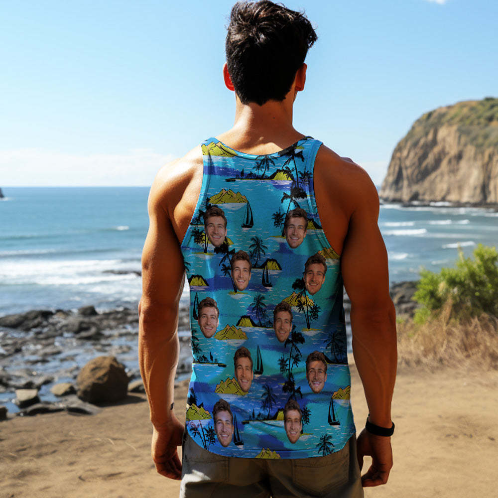 Custom Face Tank Tops Men's Sleeveless Shirt Large Leaves - auphotoblanket