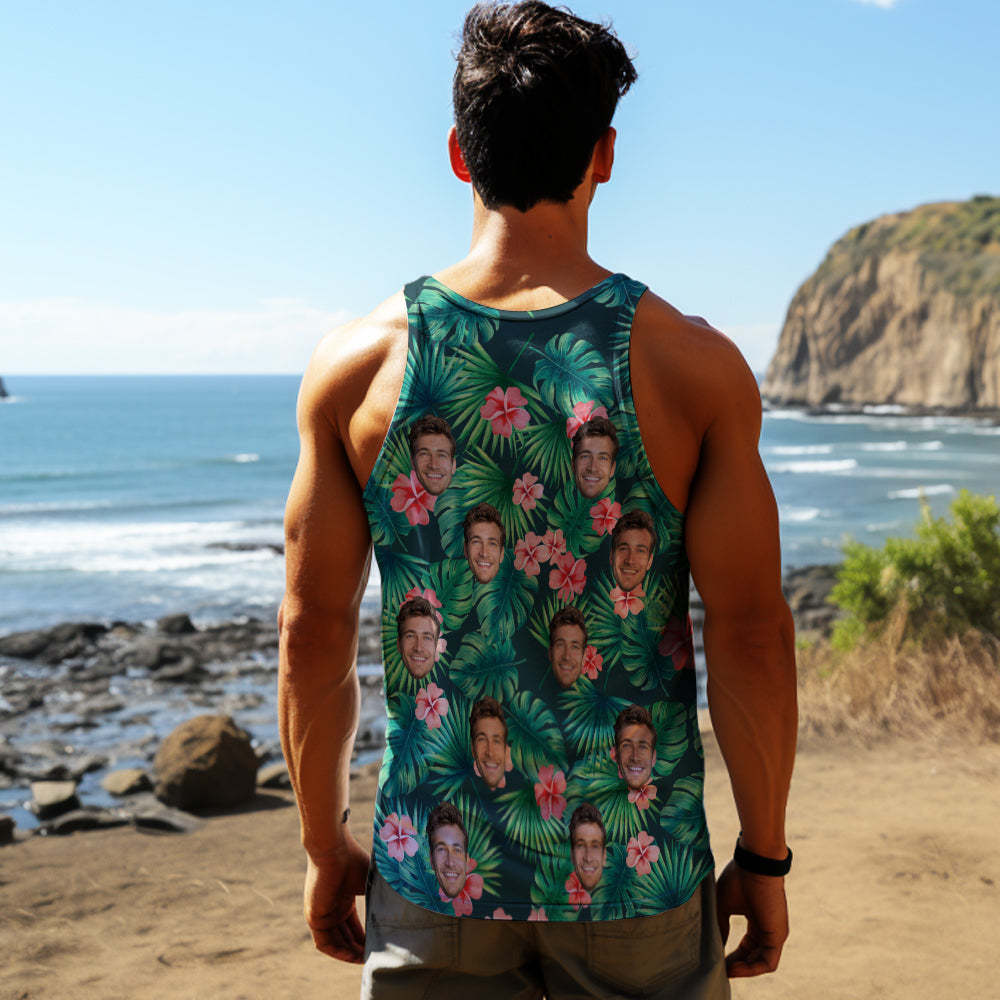 Custom Face Tank Tops Men's Sleeveless Shirt Red Flowers - auphotoblanket