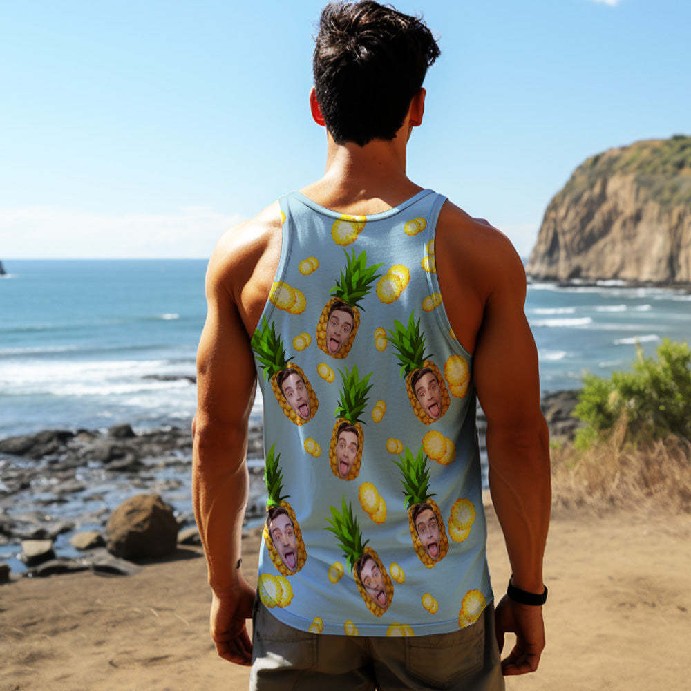 Custom Face Tank Tops Men's Sleeveless Shirt Big Pineapple - auphotoblanket