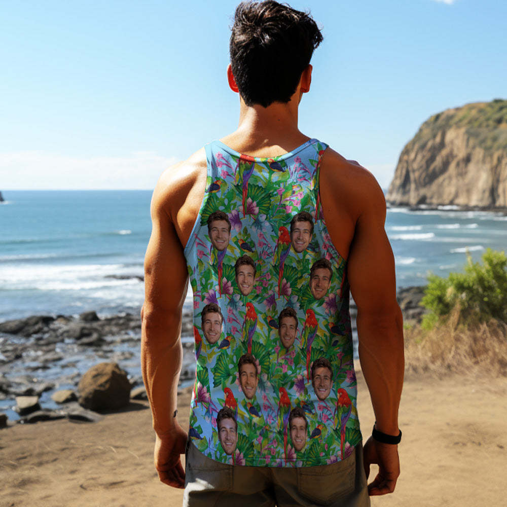 Custom Face Tank Tops Men's Sleeveless Shirt Parrot - auphotoblanket
