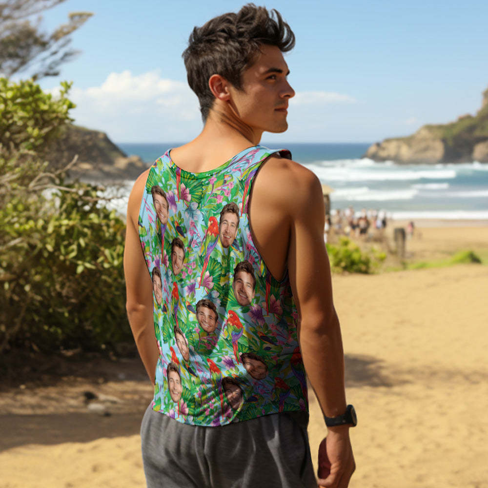 Custom Face Tank Tops Men's Sleeveless Shirt Parrot - auphotoblanket