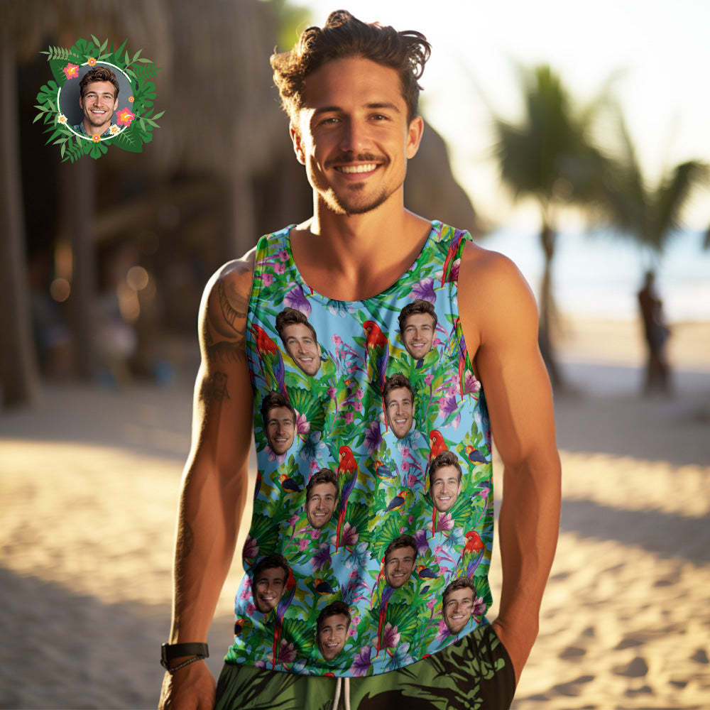 Custom Face Tank Tops Men's Sleeveless Shirt Parrot - auphotoblanket