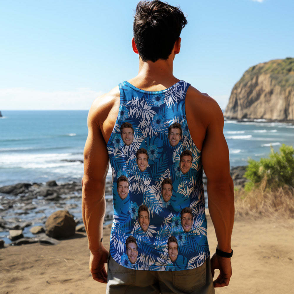 Custom Face Tank Tops Men's Sleeveless Shirt All Over Print Blue - auphotoblanket