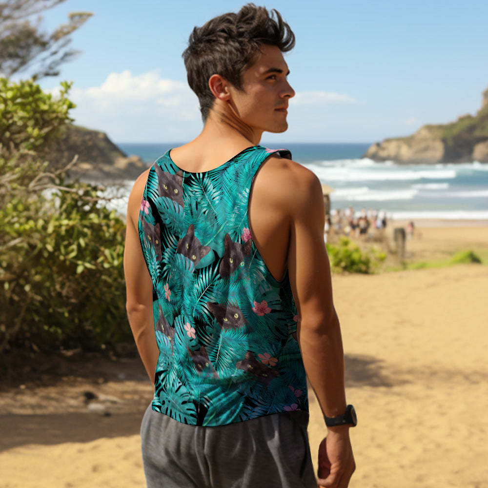 Custom Face Tank Tops Men's Sleeveless Shirt Black Cat - auphotoblanket