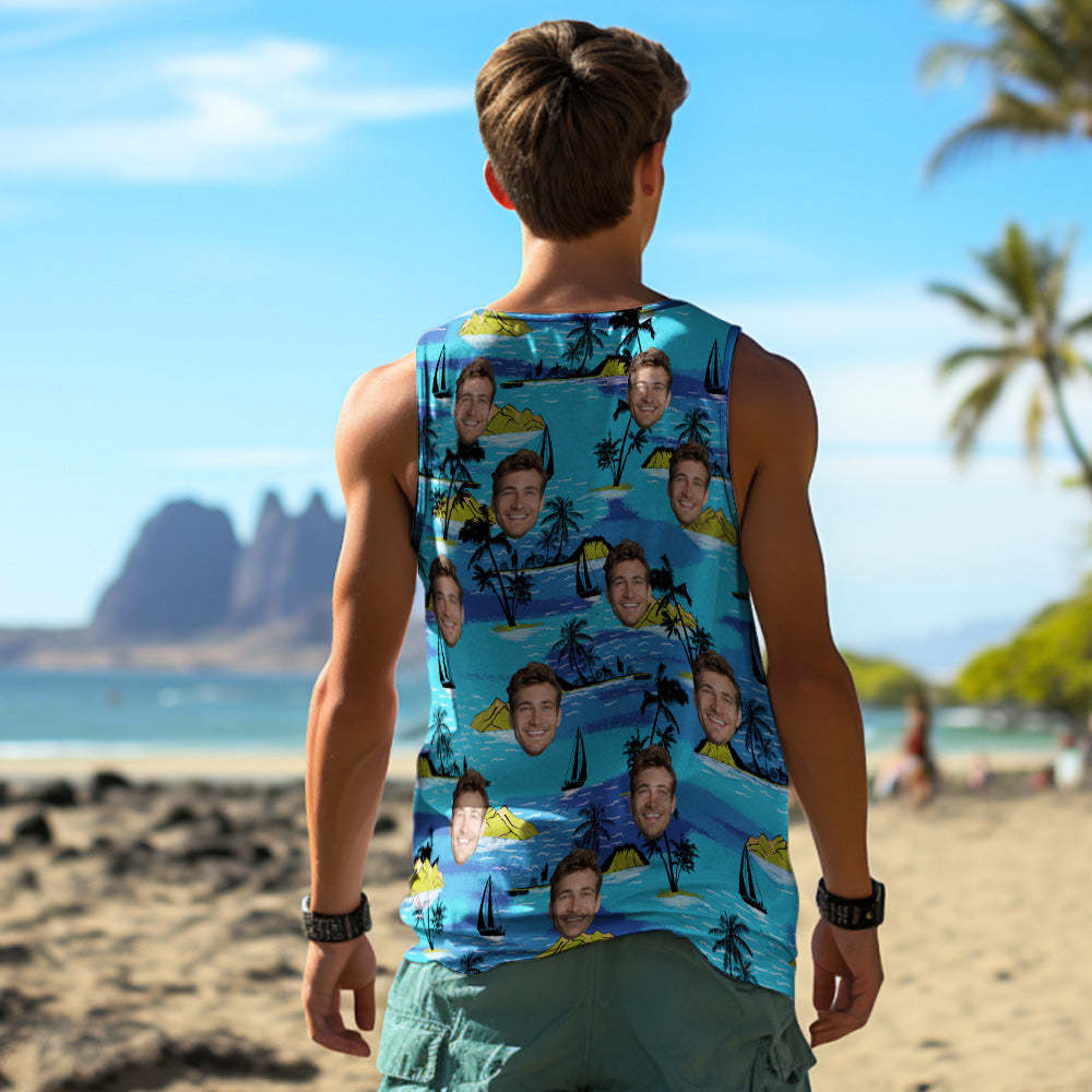 Custom Thick Face Tank Tops Men's Sleeveless Shirt Large Leaves - auphotoblanket