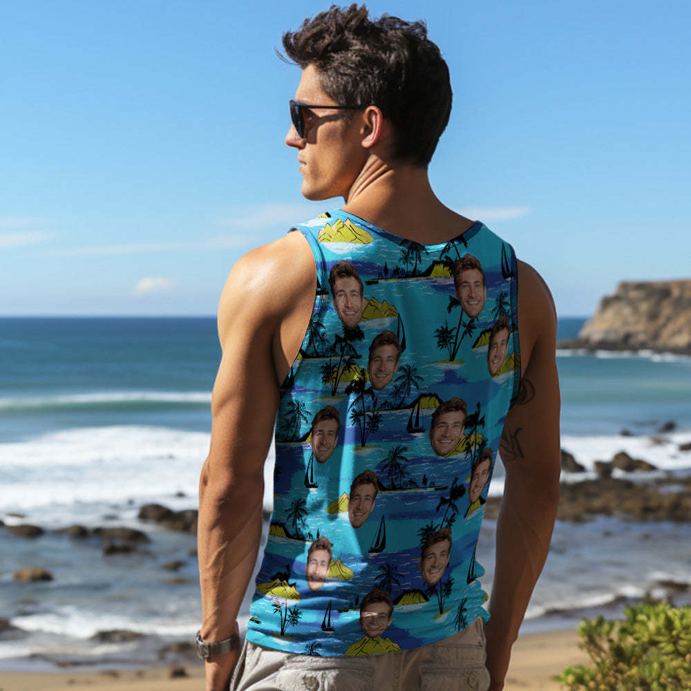 Custom Thick Face Tank Tops Men's Sleeveless Shirt Large Leaves - auphotoblanket