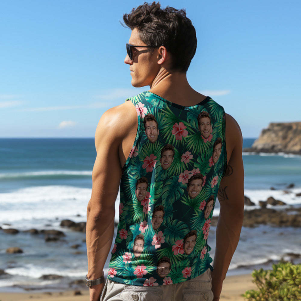 Custom Thick Face Tank Tops Men's Sleeveless Shirt Red Flowers - auphotoblanket
