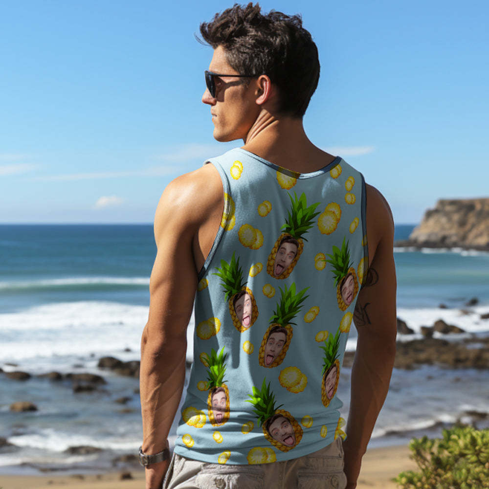 Custom Thick Face Tank Tops Men's Sleeveless Shirt Big Pineapple - auphotoblanket