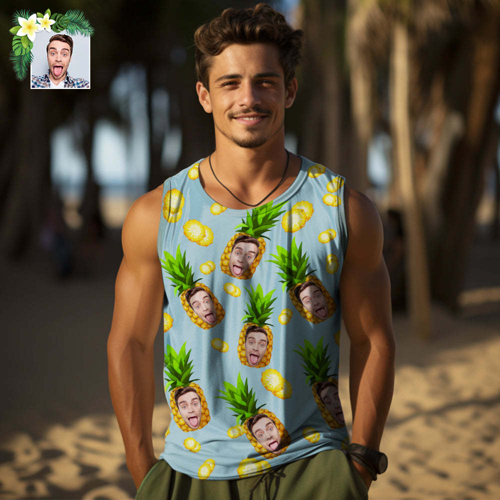 Custom Thick Face Tank Tops Men's Sleeveless Shirt Big Pineapple - auphotoblanket
