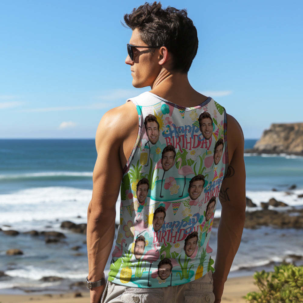 Custom Thick Face Tank Tops Men's Sleeveless Shirt Happy Birthday - auphotoblanket