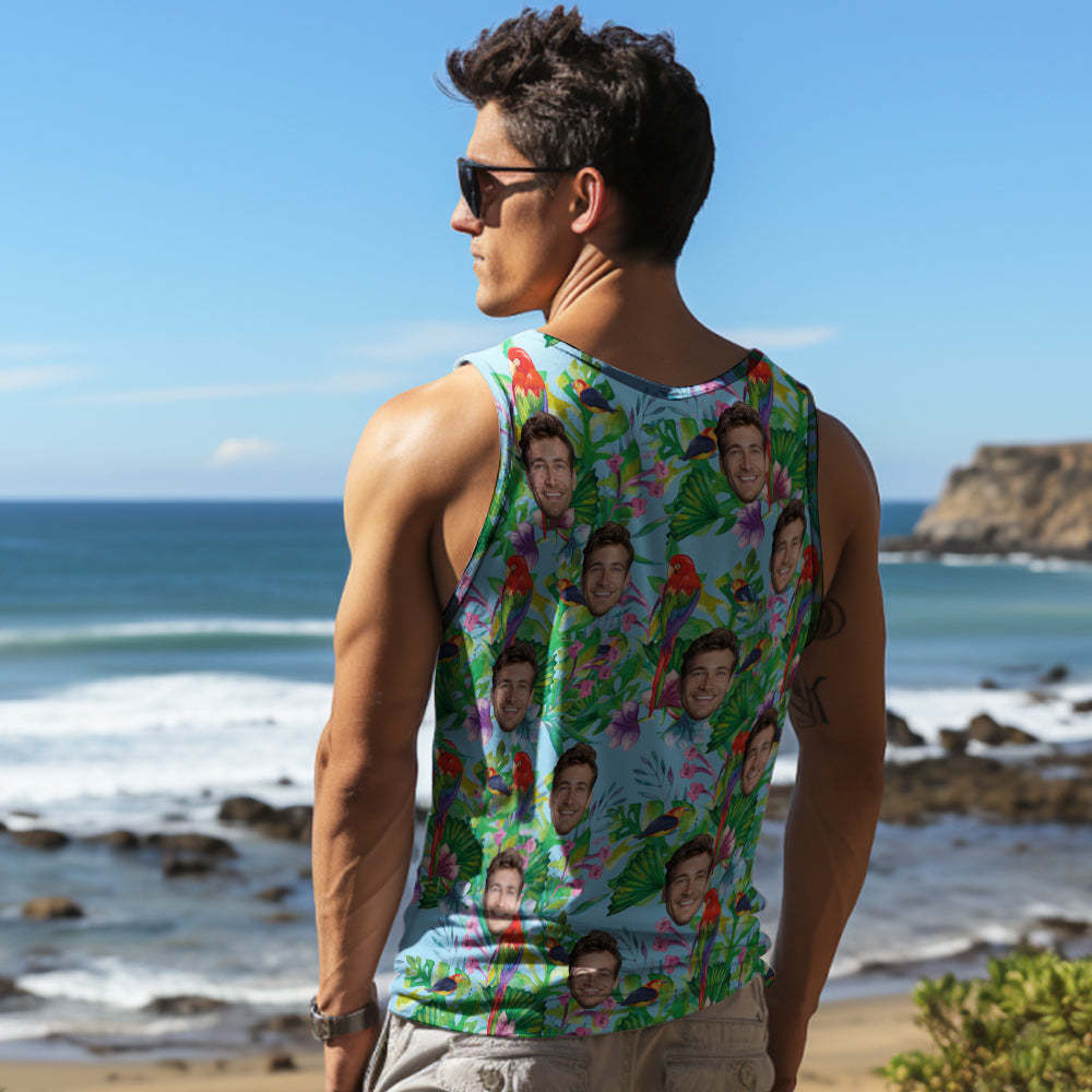 Custom Thick Face Tank Tops Men's Sleeveless Shirt Parrot - auphotoblanket