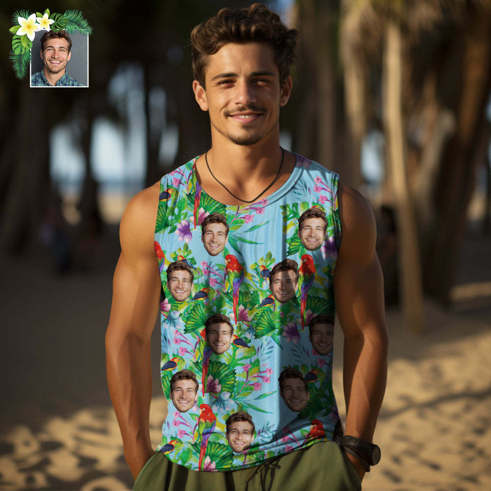 Custom Thick Face Tank Tops Men's Sleeveless Shirt Parrot - auphotoblanket
