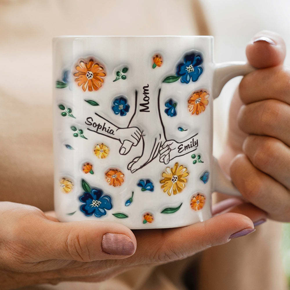 Hold My Hand, Hold My Heart - Family Personalized Custom 3D Inflated Effect Printed Mug - Mother's Day, Gift For Mom, Grandma - auphotoblanket