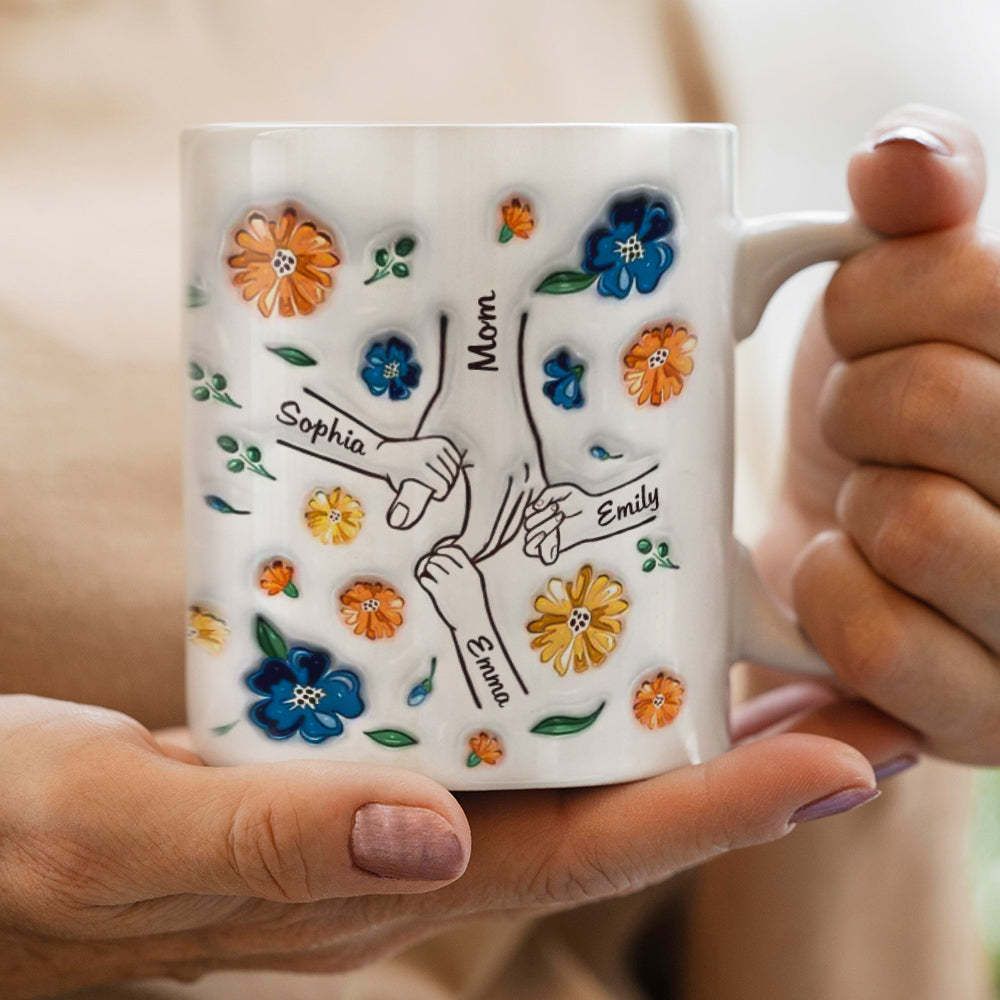 Hold My Hand, Hold My Heart - Family Personalized Custom 3D Inflated Effect Printed Mug - Mother's Day, Gift For Mom, Grandma - auphotoblanket