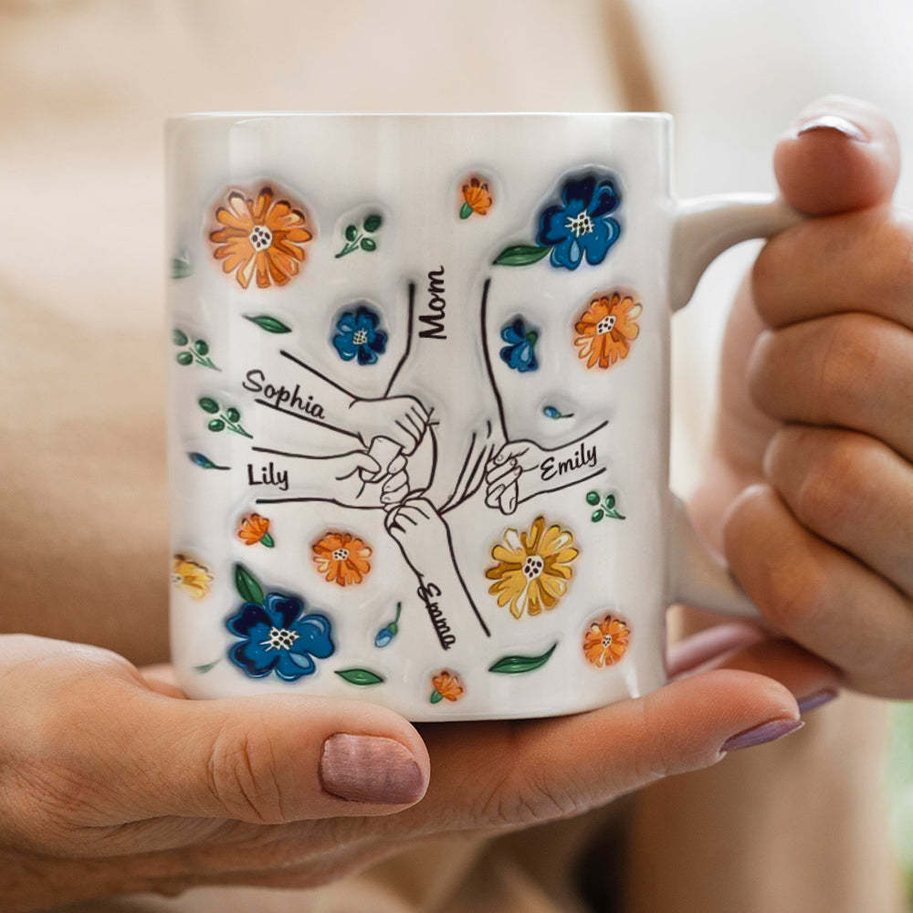 Hold My Hand, Hold My Heart - Family Personalized Custom 3D Inflated Effect Printed Mug - Mother's Day, Gift For Mom, Grandma - auphotoblanket