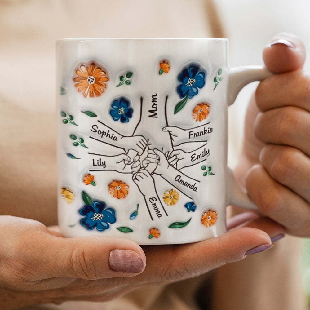 Hold My Hand, Hold My Heart - Family Personalized Custom 3D Inflated Effect Printed Mug - Mother's Day, Gift For Mom, Grandma - auphotoblanket