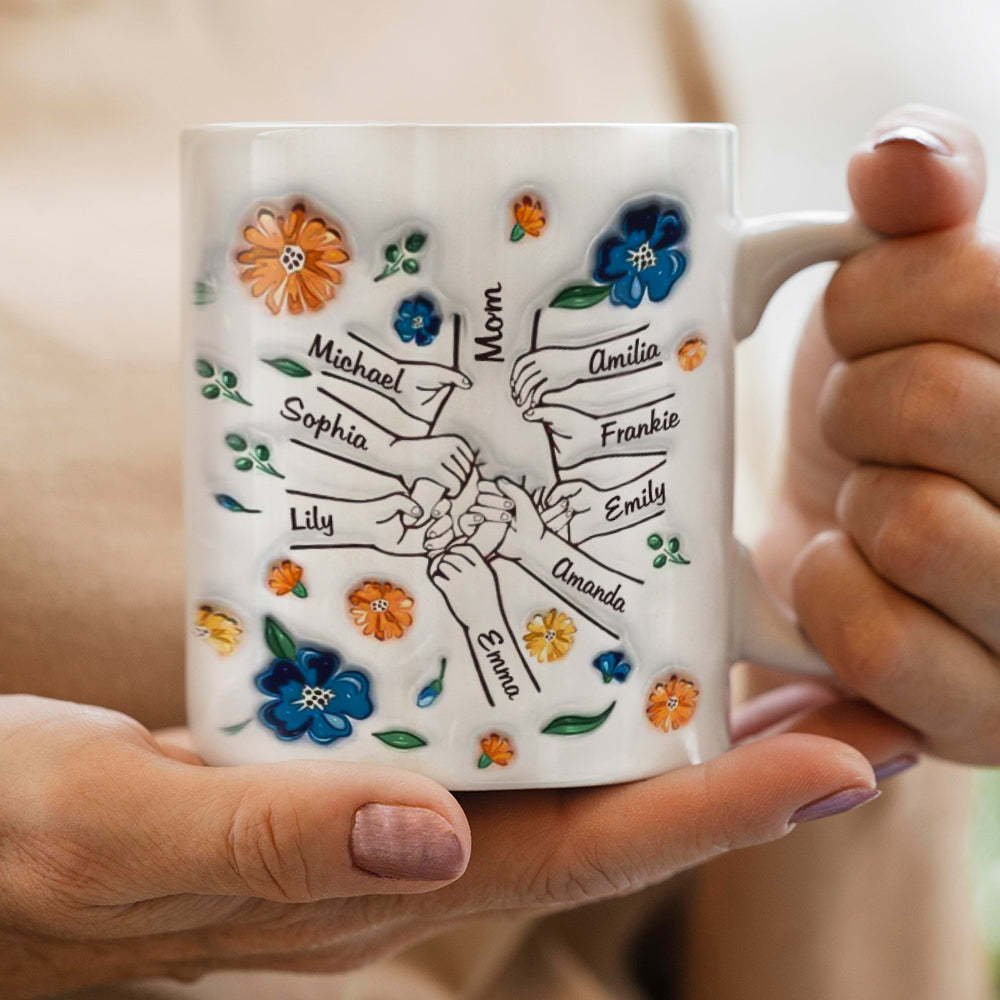 Hold My Hand, Hold My Heart - Family Personalized Custom 3D Inflated Effect Printed Mug - Mother's Day, Gift For Mom, Grandma - auphotoblanket