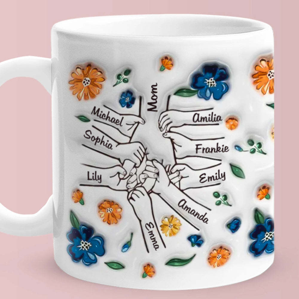 Hold My Hand, Hold My Heart - Family Personalized Custom 3D Inflated Effect Printed Mug - Mother's Day, Gift For Mom, Grandma - auphotoblanket