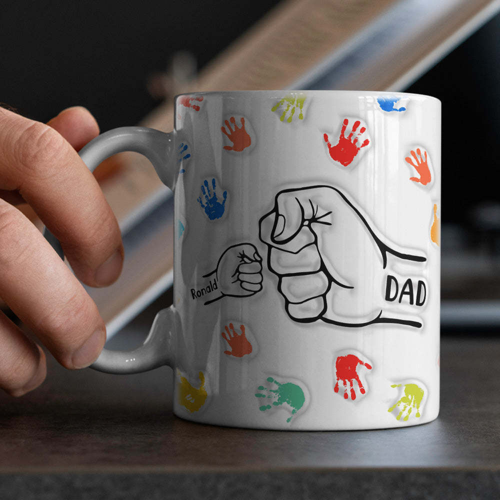 Personalized Custom Names 3D Inflated Effect Printed Mug Gift for Dad Grandpa - auphotoblanket