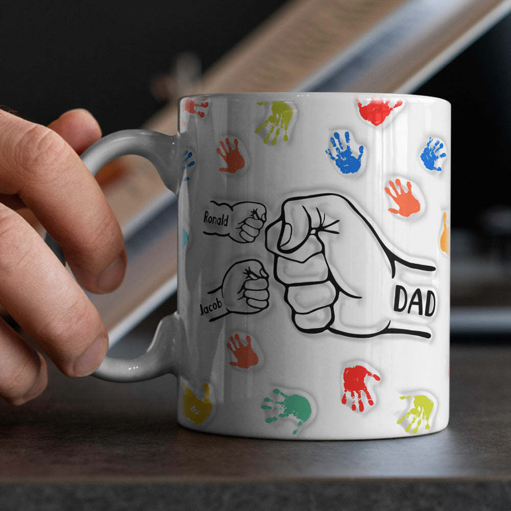 Personalized Custom Names 3D Inflated Effect Printed Mug Gift for Dad Grandpa - auphotoblanket