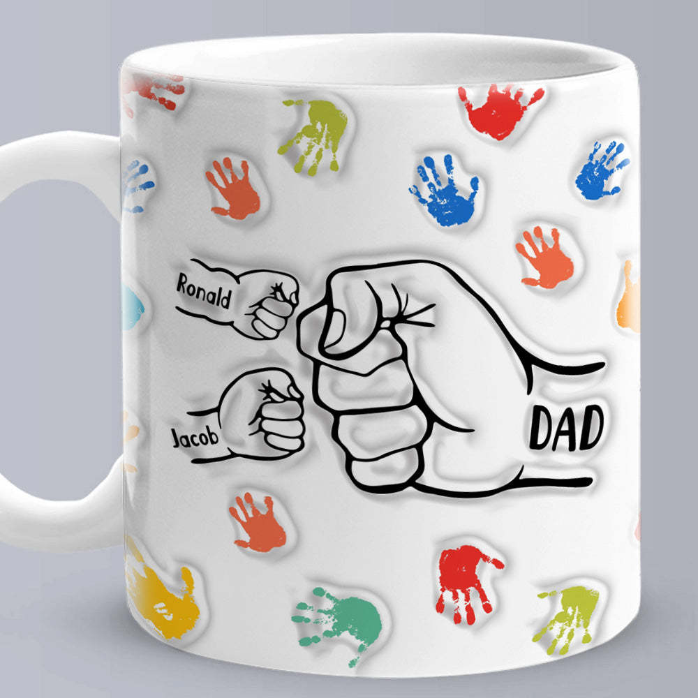 Personalized Custom Names 3D Inflated Effect Printed Mug Gift for Dad Grandpa - auphotoblanket