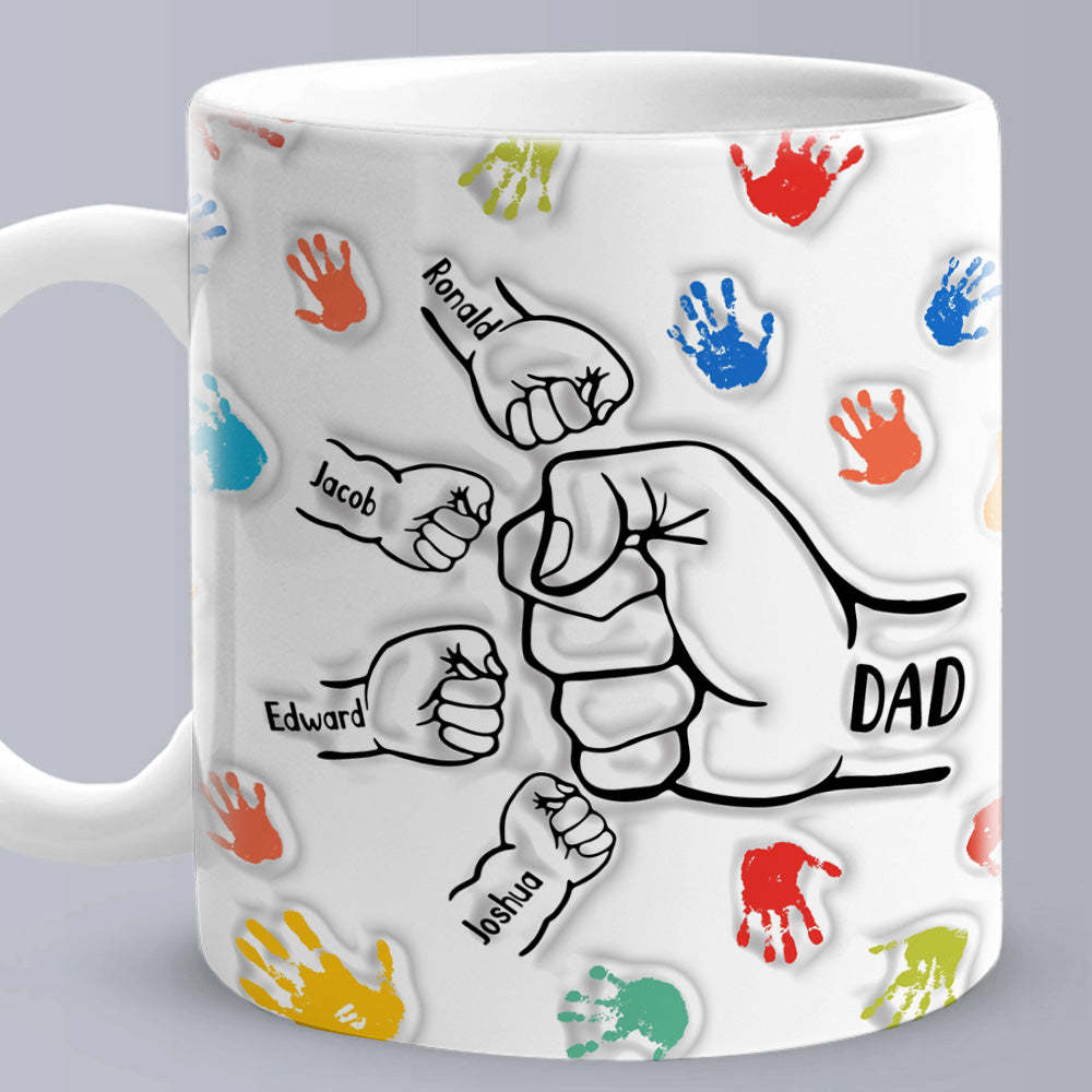 Personalized Custom Names 3D Inflated Effect Printed Mug Gift for Dad Grandpa - auphotoblanket