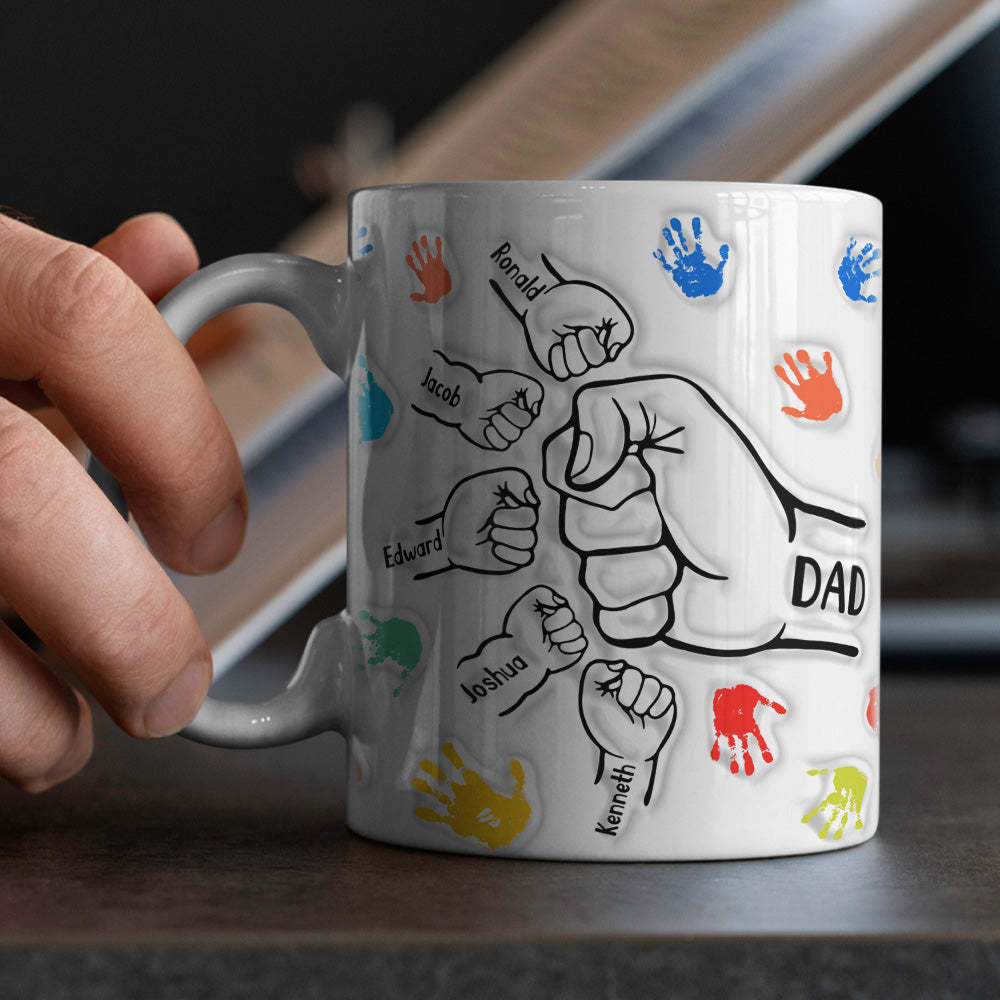 Personalized Custom Names 3D Inflated Effect Printed Mug Gift for Dad Grandpa - auphotoblanket