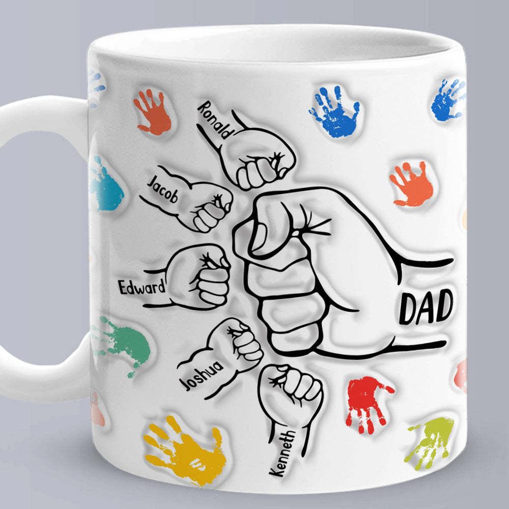 Personalized Custom Names 3D Inflated Effect Printed Mug Gift for Dad Grandpa - auphotoblanket