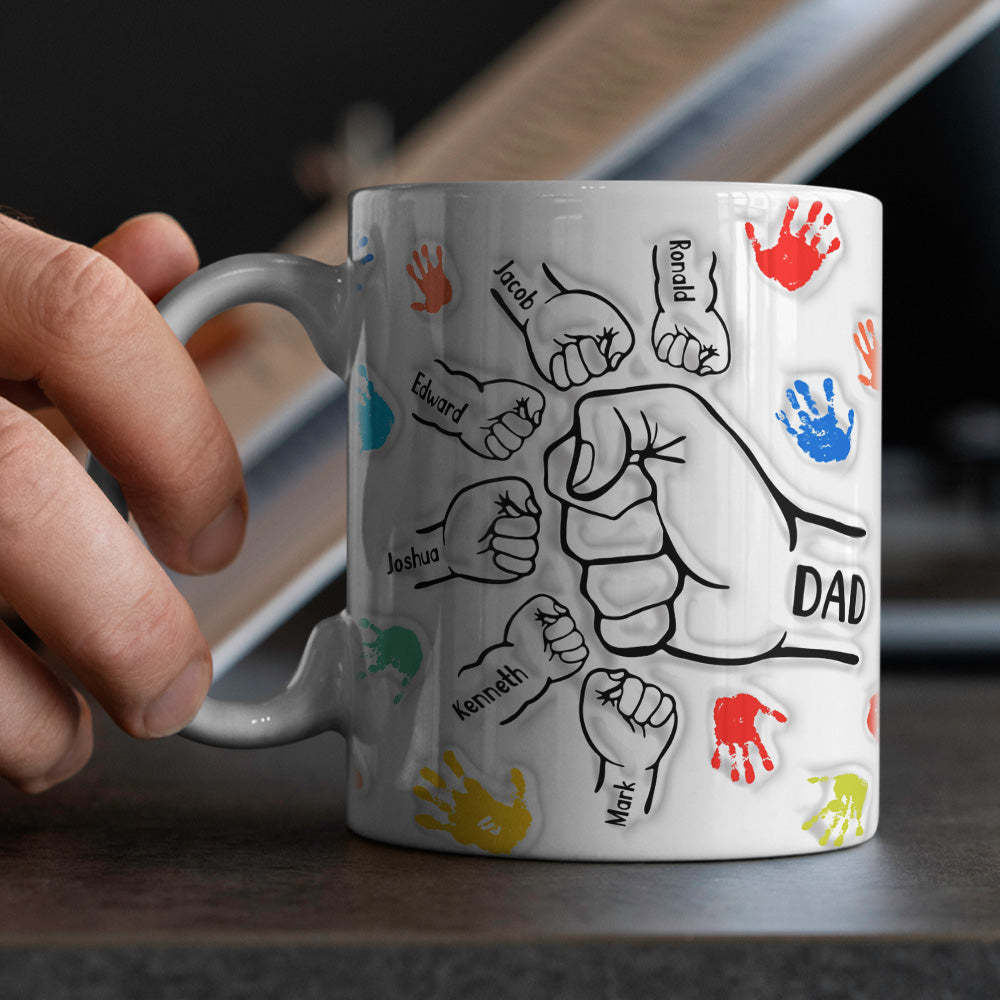 Personalized Custom Names 3D Inflated Effect Printed Mug Gift for Dad Grandpa - auphotoblanket