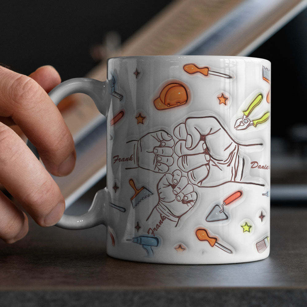 Personalized Names Custom 1-6 Kids 3D Inflated Effect Printed Mug Gift for Dad Grandpa Great Fixer - auphotoblanket