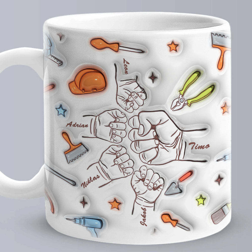 Personalized Names Custom 1-6 Kids 3D Inflated Effect Printed Mug Gift for Dad Grandpa Great Fixer - auphotoblanket