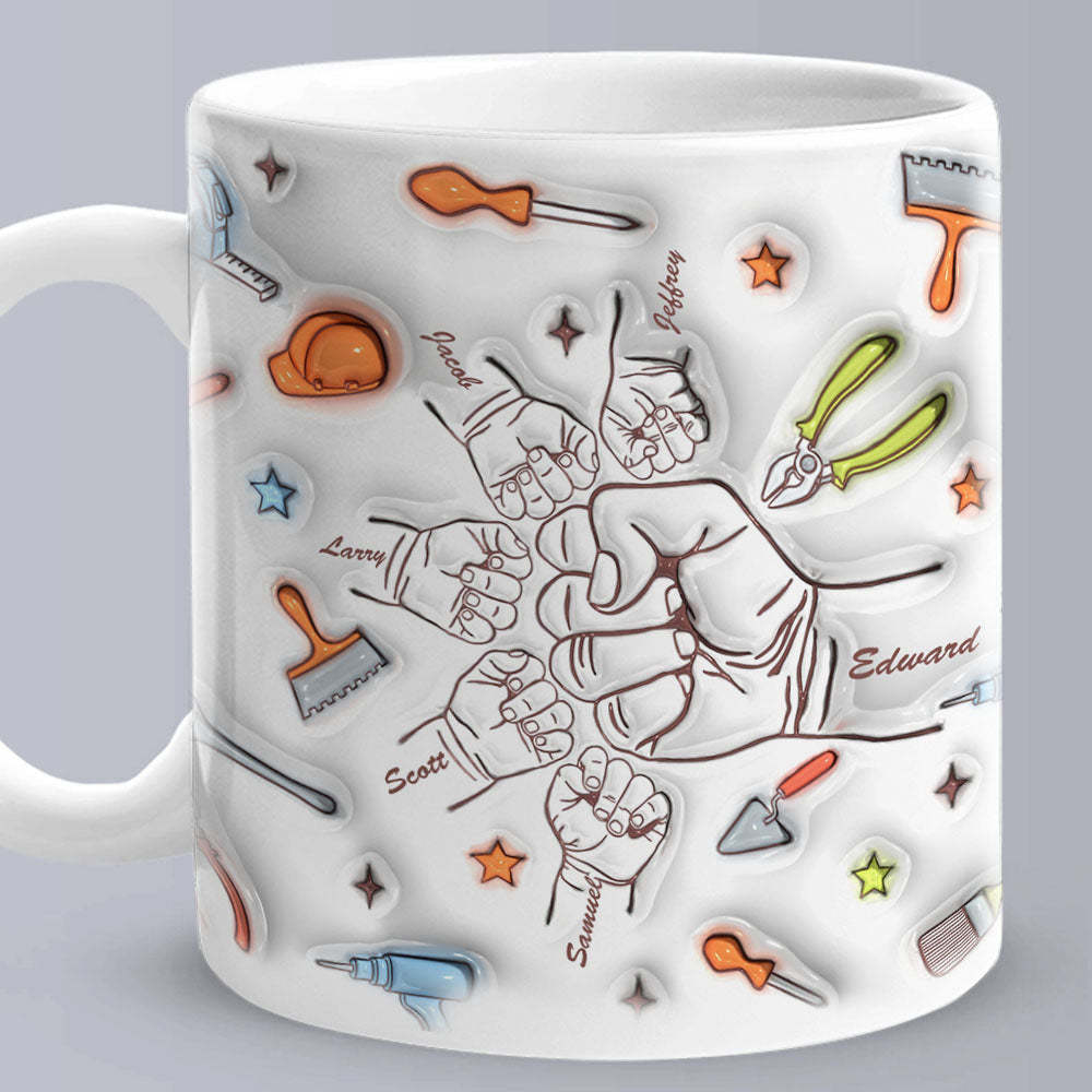 Personalized Names Custom 1-6 Kids 3D Inflated Effect Printed Mug Gift for Dad Grandpa Great Fixer - auphotoblanket