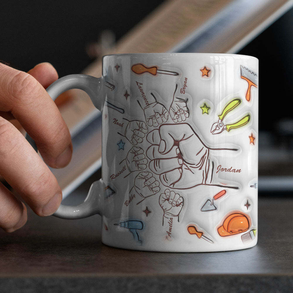 Personalized Names Custom 1-6 Kids 3D Inflated Effect Printed Mug Gift for Dad Grandpa Great Fixer - auphotoblanket