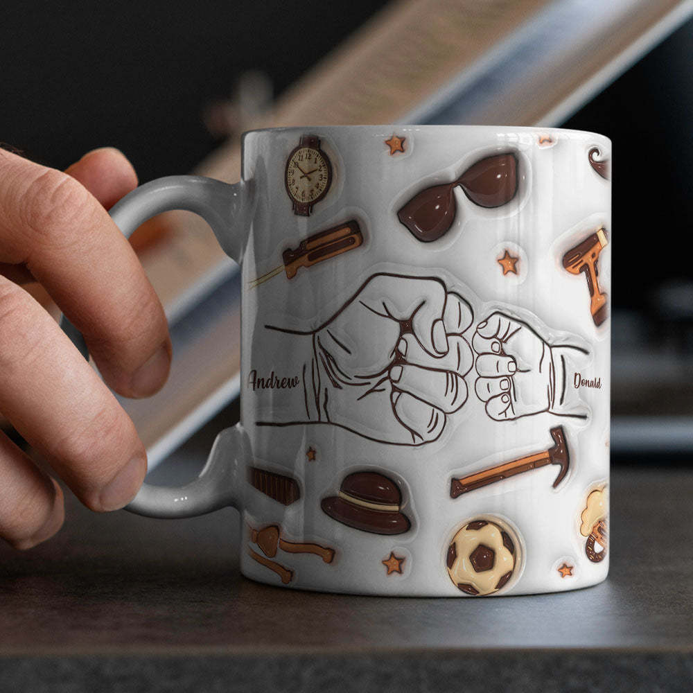 Father's Day Gifts Personalized 1-6 Kids Names Custom 3D Inflated Effect Printed Mug for Papa or Grandpa - auphotoblanket