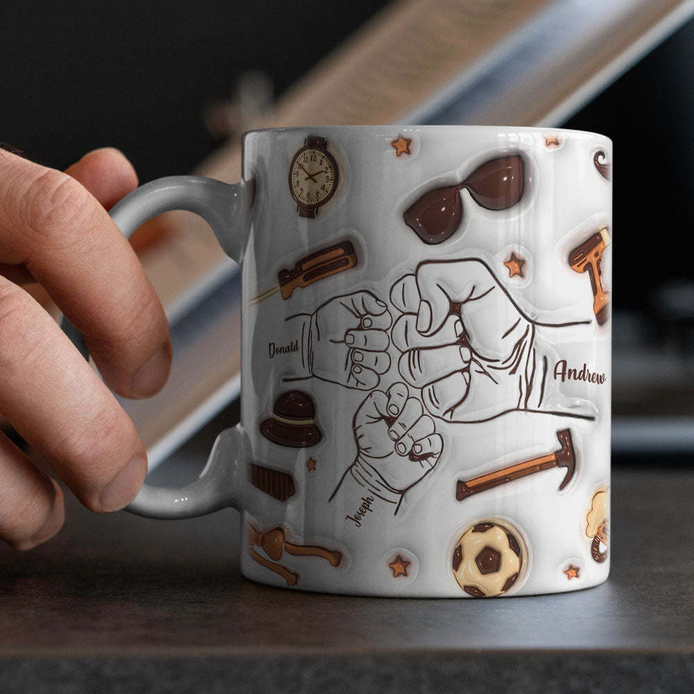 Father's Day Gifts Personalized 1-6 Kids Names Custom 3D Inflated Effect Printed Mug for Papa or Grandpa - auphotoblanket