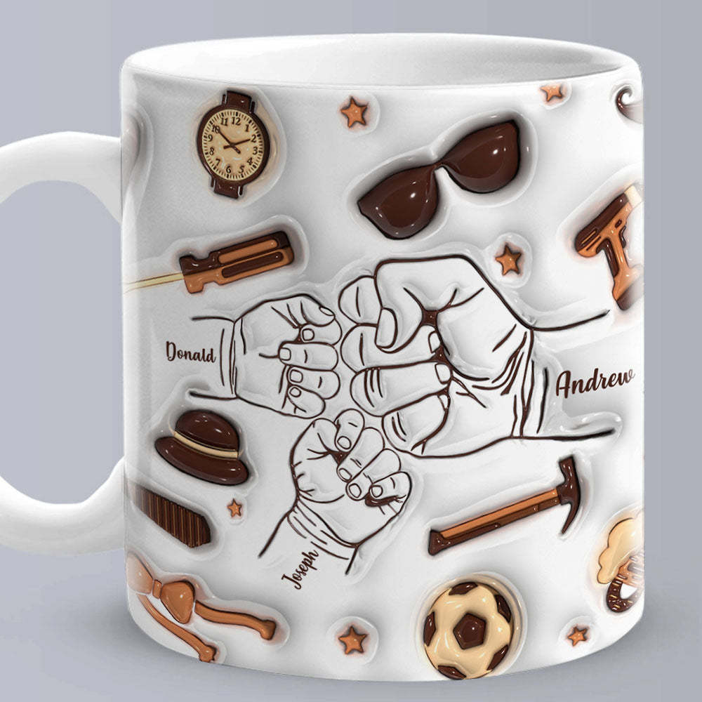 Father's Day Gifts Personalized 1-6 Kids Names Custom 3D Inflated Effect Printed Mug for Papa or Grandpa - auphotoblanket