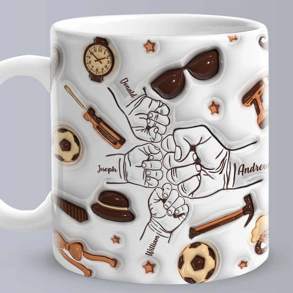 Father's Day Gifts Personalized 1-6 Kids Names Custom 3D Inflated Effect Printed Mug for Papa or Grandpa - auphotoblanket