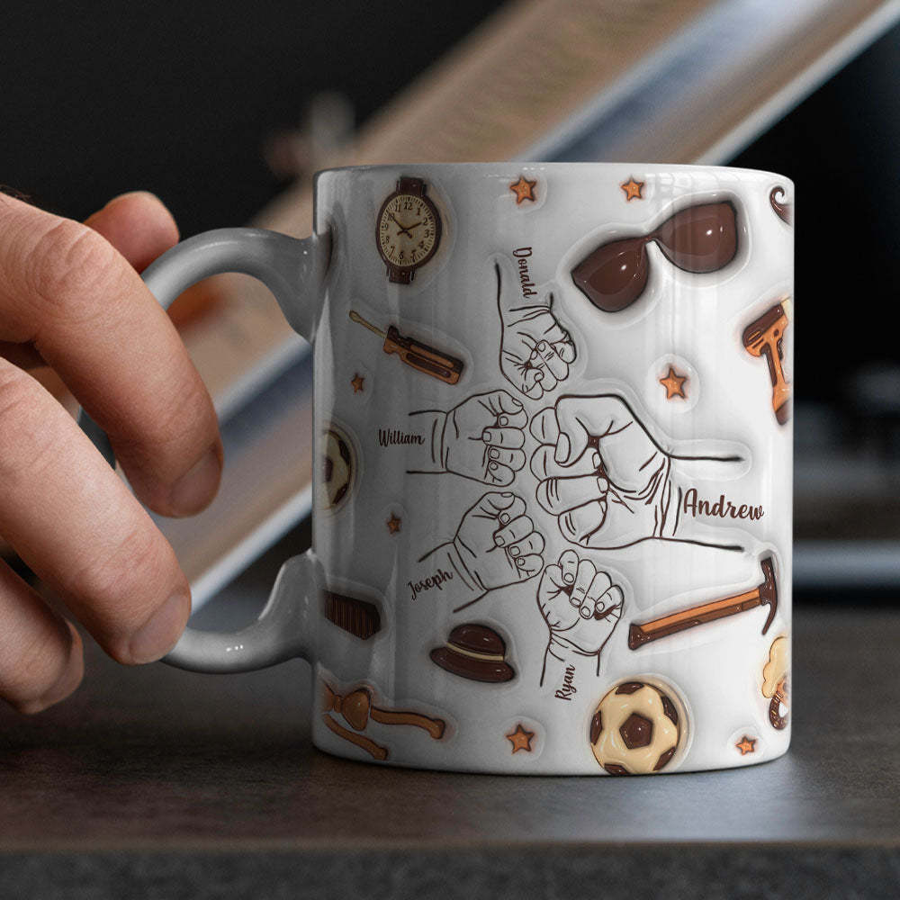 Father's Day Gifts Personalized 1-6 Kids Names Custom 3D Inflated Effect Printed Mug for Papa or Grandpa - auphotoblanket