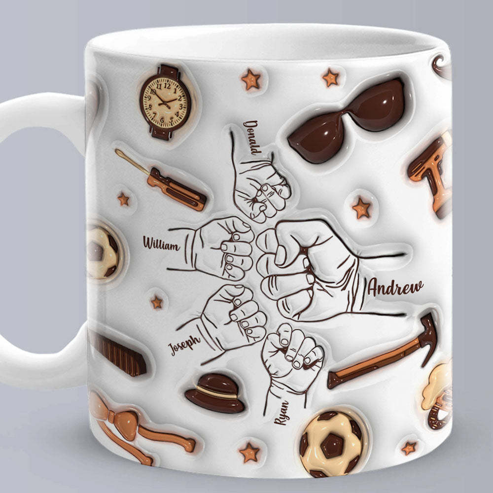 Father's Day Gifts Personalized 1-6 Kids Names Custom 3D Inflated Effect Printed Mug for Papa or Grandpa - auphotoblanket