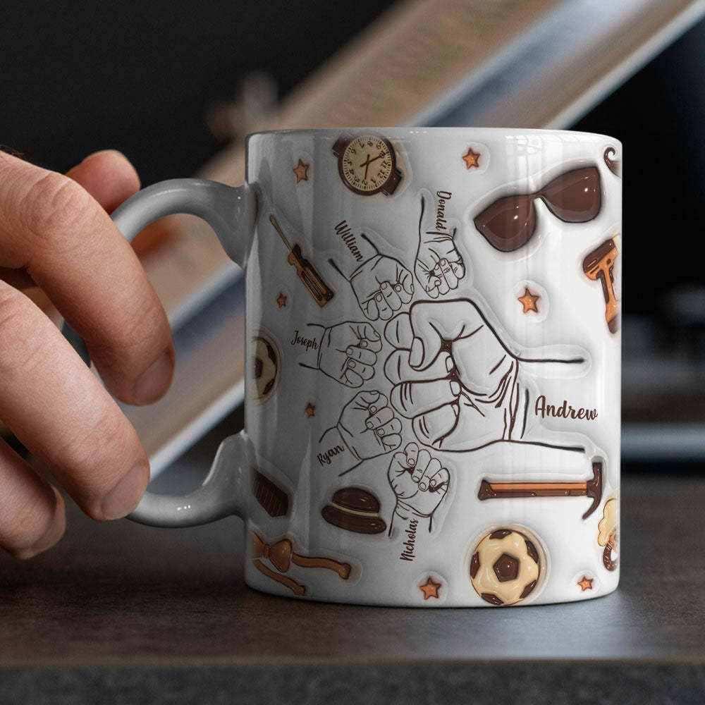 Father's Day Gifts Personalized 1-6 Kids Names Custom 3D Inflated Effect Printed Mug for Papa or Grandpa - auphotoblanket