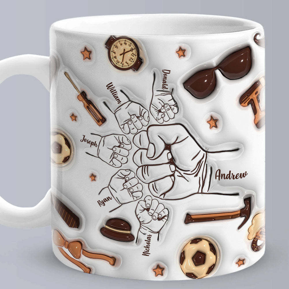 Father's Day Gifts Personalized 1-6 Kids Names Custom 3D Inflated Effect Printed Mug for Papa or Grandpa - auphotoblanket