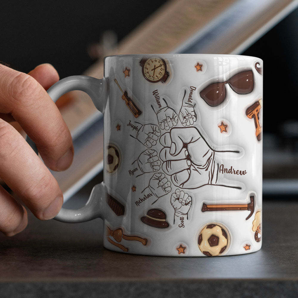 Father's Day Gifts Personalized 1-6 Kids Names Custom 3D Inflated Effect Printed Mug for Papa or Grandpa - auphotoblanket