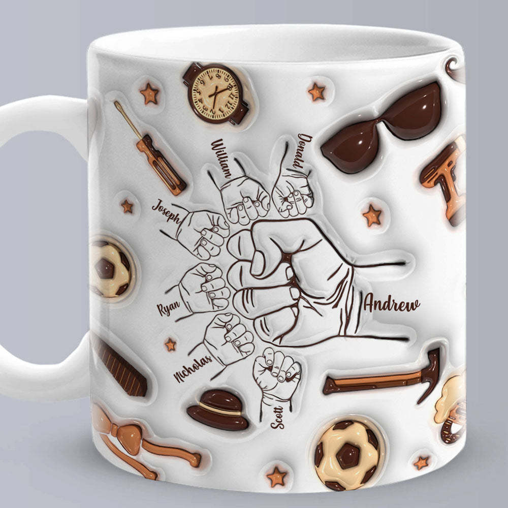 Father's Day Gifts Personalized 1-6 Kids Names Custom 3D Inflated Effect Printed Mug for Papa or Grandpa - auphotoblanket