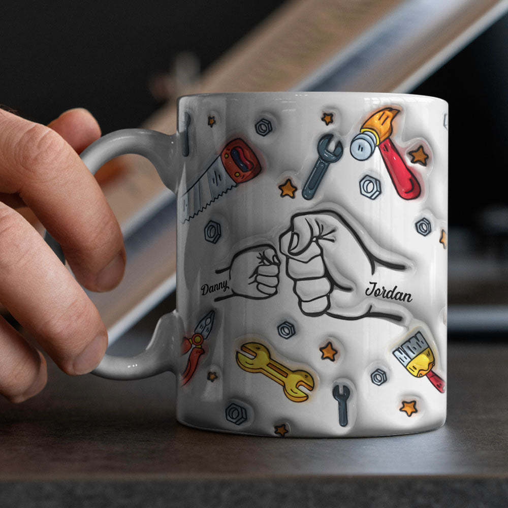 Father's Day Gifts Personalized Names Custom 3D Inflated Effect Printed Mug 1-6 Kids - auphotoblanket