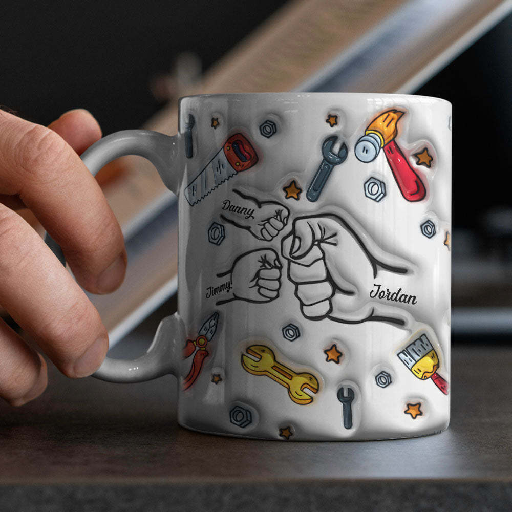 Father's Day Gifts Personalized Names Custom 3D Inflated Effect Printed Mug 1-6 Kids - auphotoblanket