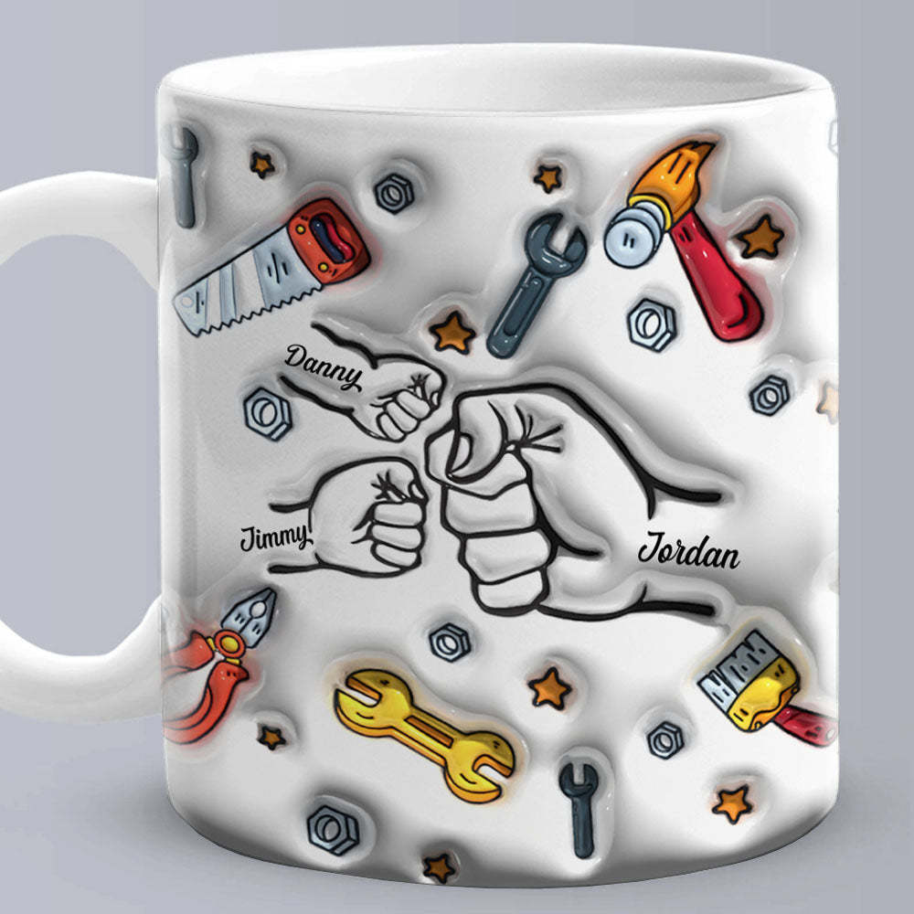 Father's Day Gifts Personalized Names Custom 3D Inflated Effect Printed Mug 1-6 Kids - auphotoblanket