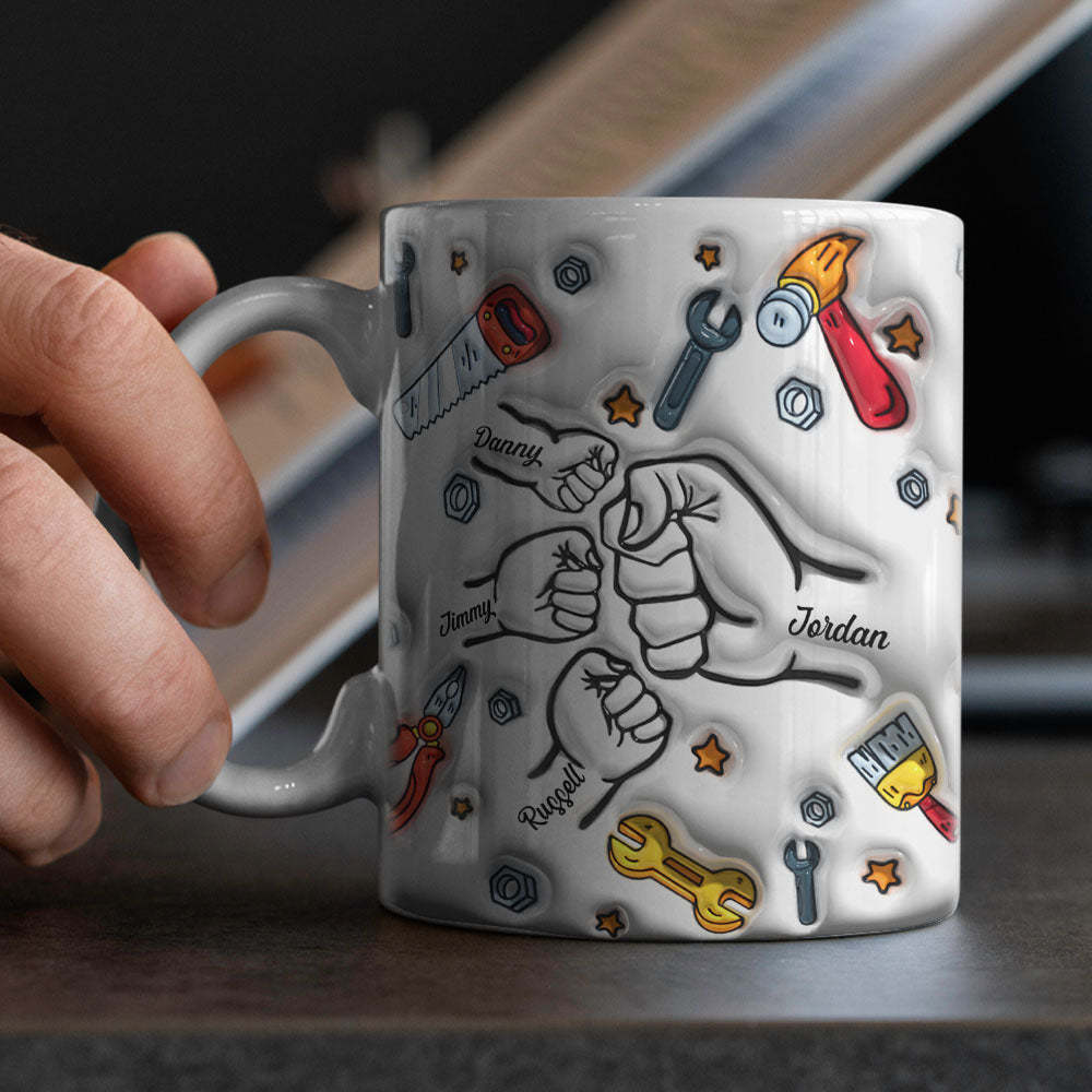Father's Day Gifts Personalized Names Custom 3D Inflated Effect Printed Mug 1-6 Kids - auphotoblanket
