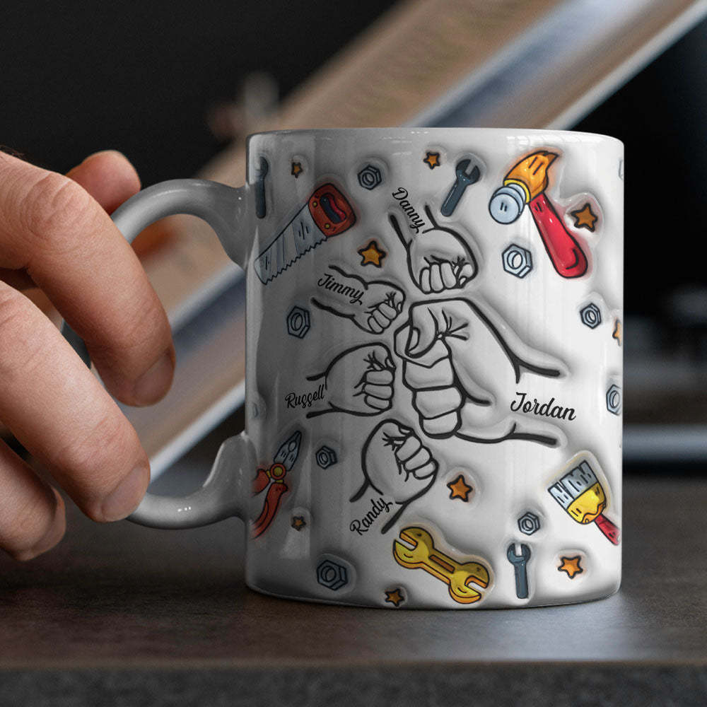Father's Day Gifts Personalized Names Custom 3D Inflated Effect Printed Mug 1-6 Kids - auphotoblanket
