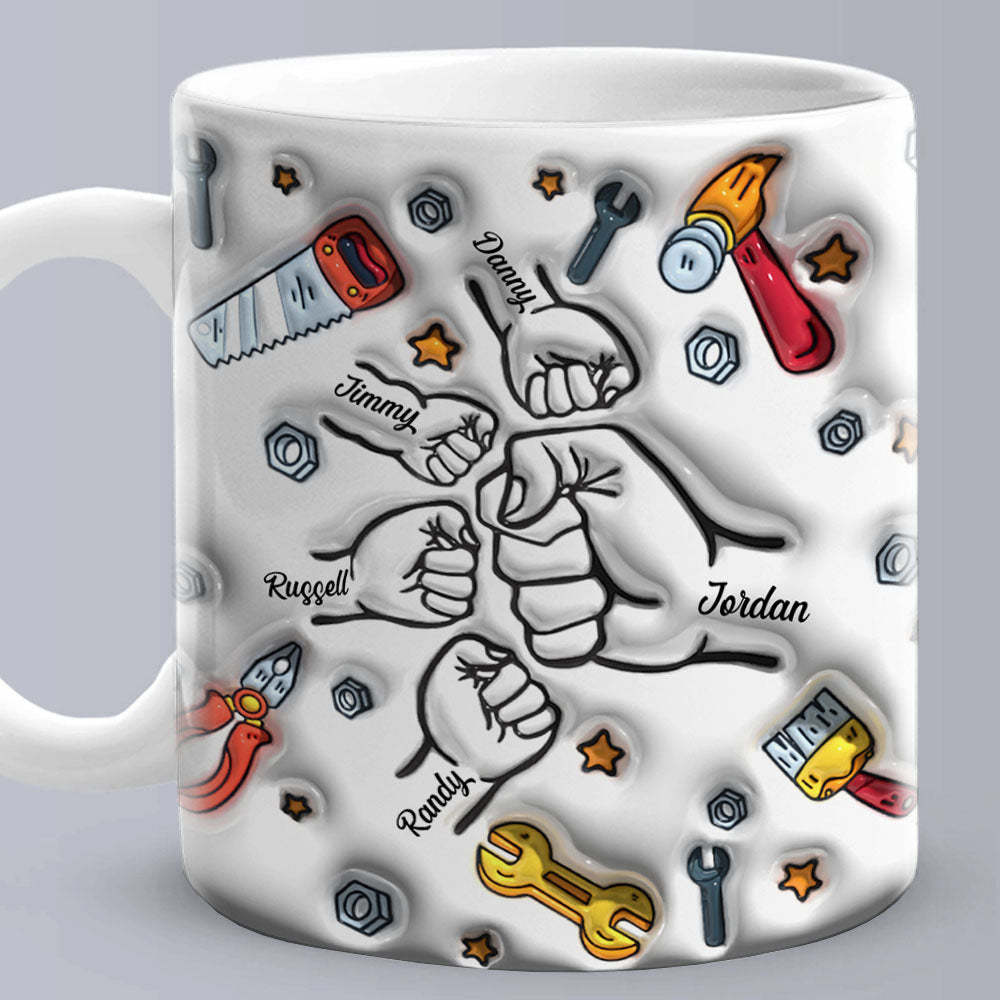 Father's Day Gifts Personalized Names Custom 3D Inflated Effect Printed Mug 1-6 Kids - auphotoblanket